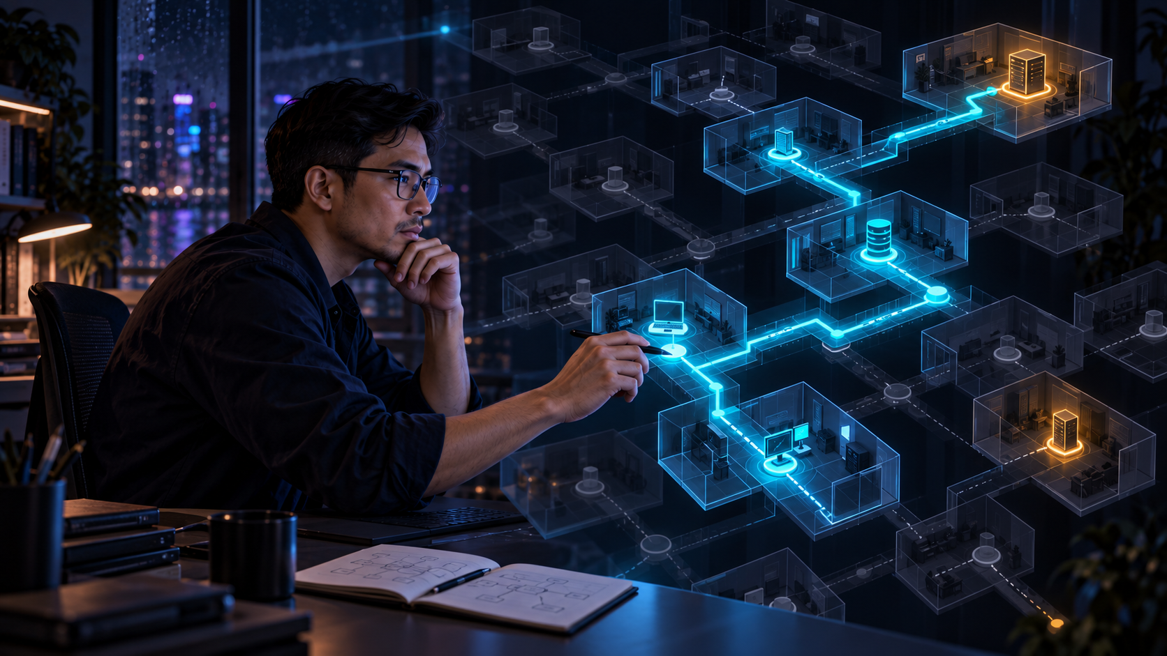 A layered enterprise network with one carefully mapped pivot path.
